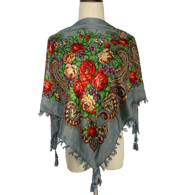 Bandana Cotton - Bufanda cuadrada Floral rusa de 90x90cm